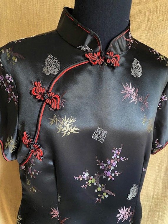 Chinese Black Silk Dress / mandarin gown / Cheongs