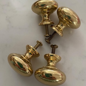 Four Matching Solid Brass Drawer or Cabinet Knobs