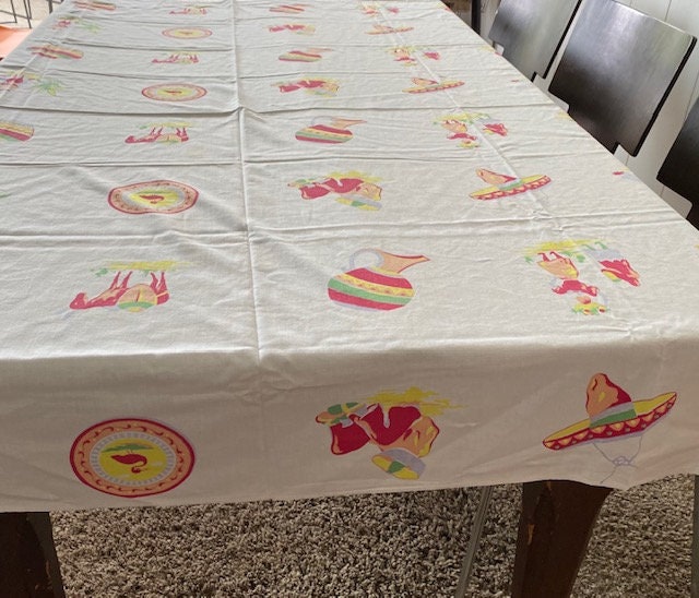 1950s Mexican Themed Cotton Tablecloth