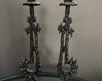Wainberg Brass Shabbat Candlesticks, Made in Israel, Brutalist Mid Century Decor