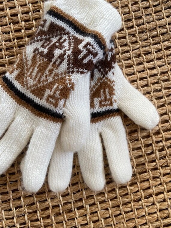 White Winter Gloves with Alpaca Design - image 2