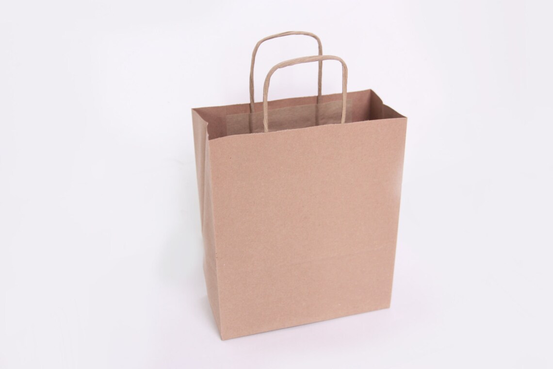20 Eco Paper Bag Brown Kraft Paper Bag With Handles Small Etsy