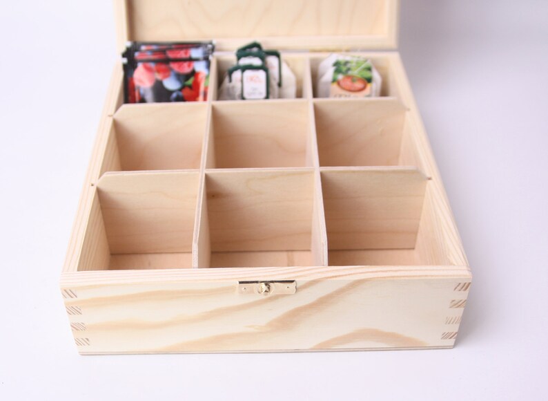 Wooden Tea Box Unfinished 9 Compartments Display Box Etsy