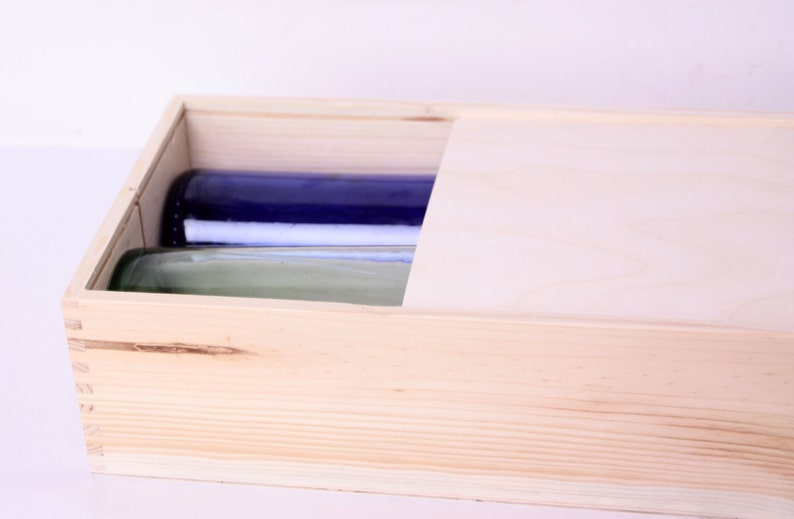 Double Wooden Wine Box Sliding Lid Unfinished Wine Box Etsy