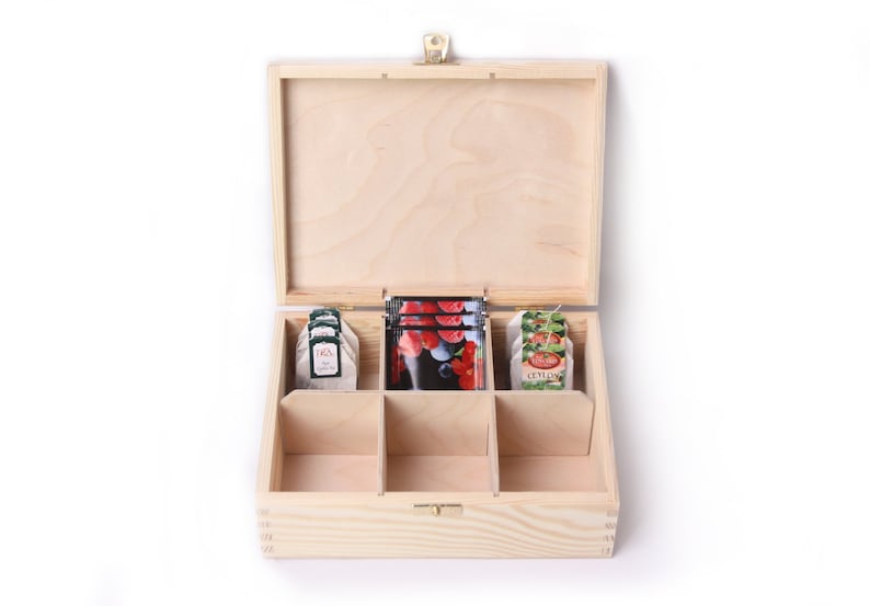 Wooden Tea Box Unfinished 6 Compartments Display Box Etsy