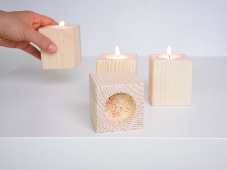 Set of 3 Pine Wood Tea Light Holders Unfinished Plain Etsy