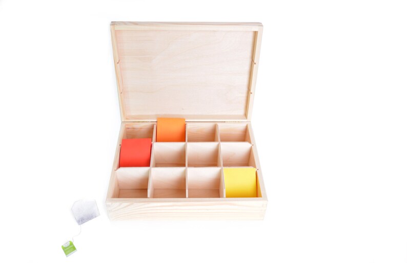 Wooden Tea Box Unfinished 12 Compartments Display Box Etsy