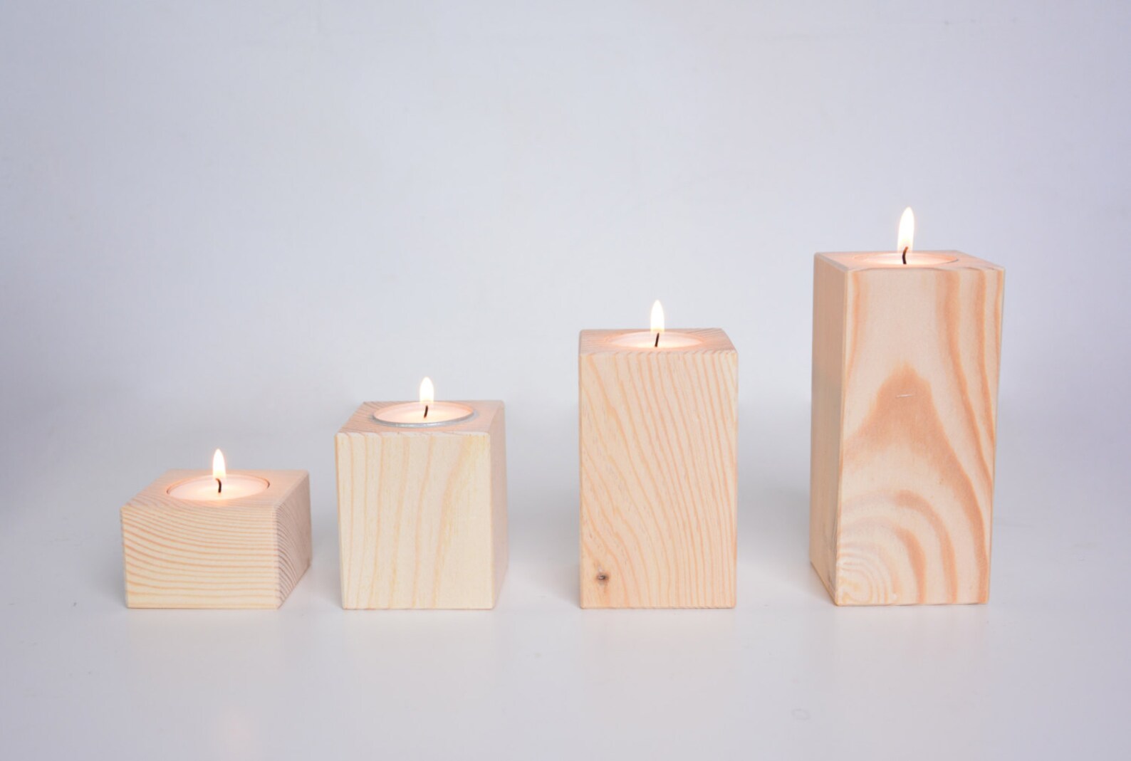 Set of 4 Pine Wood Tea Light Holders Unfinished Plain Etsy