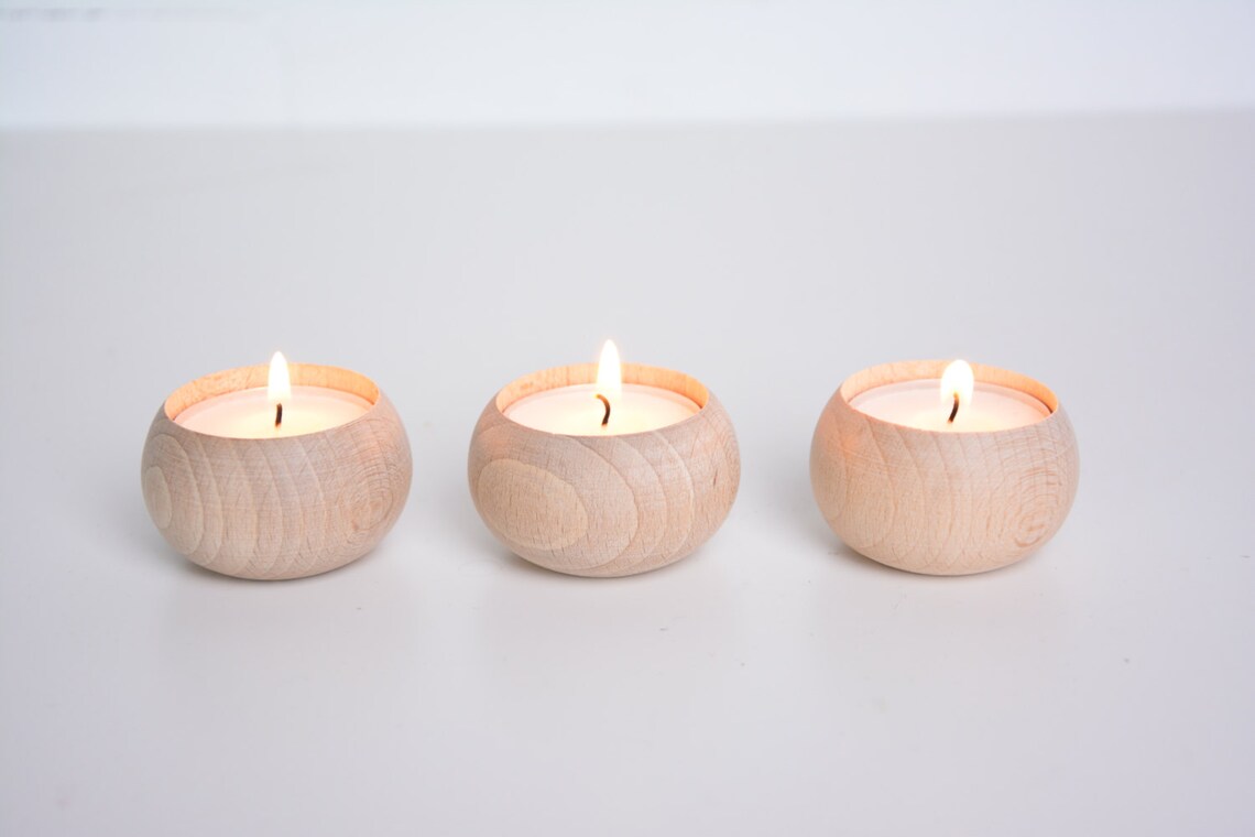 Set of 4 Round Beech Wood Tea Light Holders Unfinished Etsy