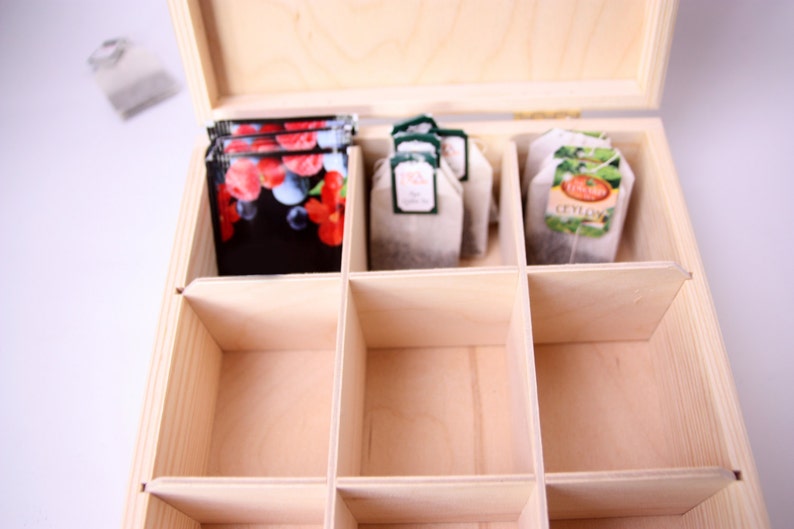 Wooden Tea Box Unfinished 9 Compartments Display Box Etsy