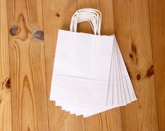 conjunto de 25 bolsas de papel, bolsa de papel blanco con asas, pequeña bolsa de compras, embalaje de regalo, tienda, bricolaje, cumpleaños, favores de fiesta, bolsa de boda