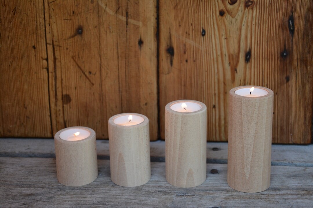 Set of 4 Round Beech Wood Tea Light Holders Unfinished Plain Etsy