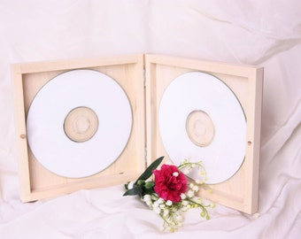 double CD/DVD wooden unfinished box, square lid, eco, unpainted plain wood decoupage, CD case, keepsake wedding dvd box, wooden box