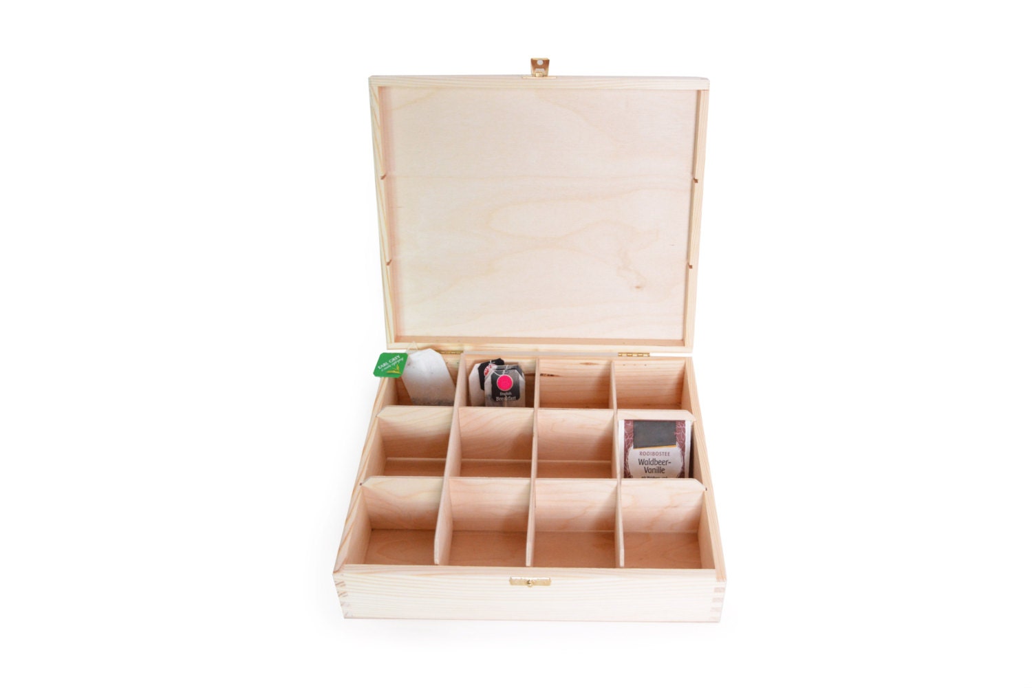 Wooden tea box unfinished 12 compartments display box Etsy