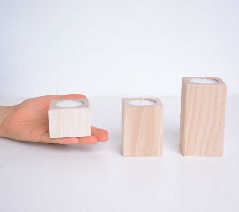 Set of 4 Pine Wood Tea Light Holders Unfinished Plain Etsy