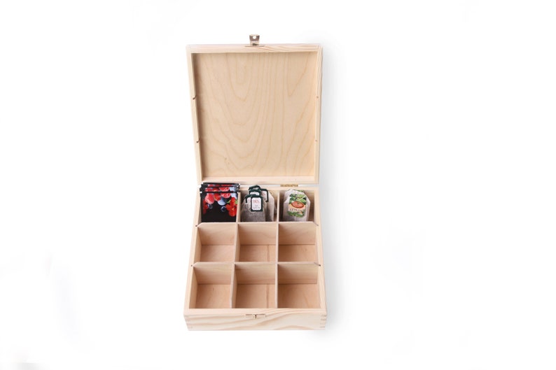 Wooden Tea Box Unfinished 9 Compartments Display Box Etsy
