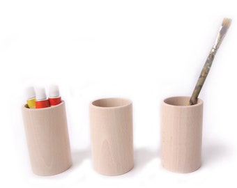 set of 3 wooden cups,desk organizer pencil holder pen holder, unfinished wooden crayon holder pencil cup, decoupage, wooden cup, wooden tube