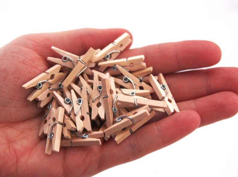 Set of 50 mini clothes pegs wooden pegs postcards photos Etsy
