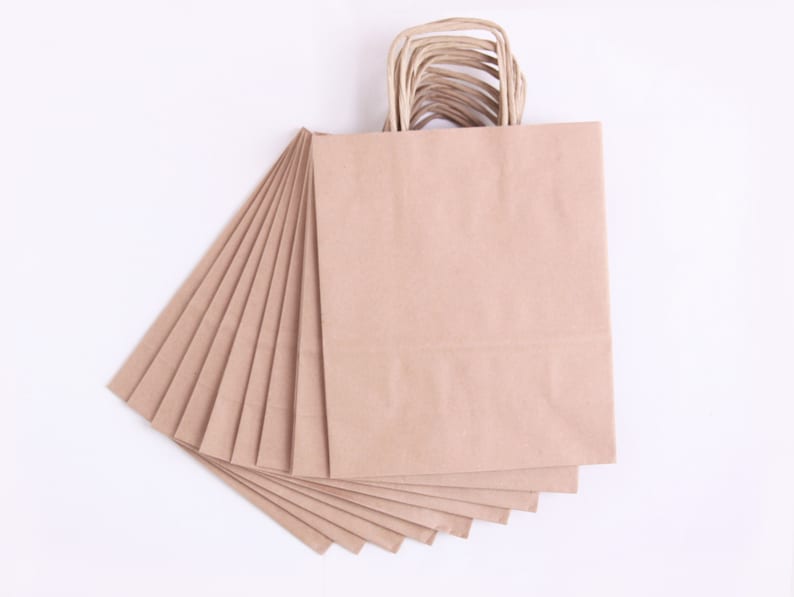 10 eco paper bag brown kraft paper bag with handles gift packaging shop DIY wrap birthday wedding party favors small shopping bag