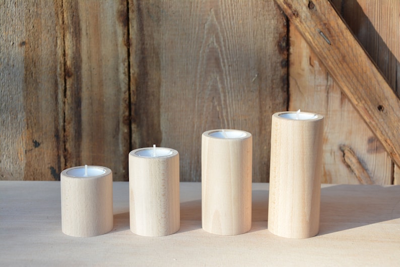 Set of 4 Round Beech Wood Tea Light Holders Unfinished Plain Etsy