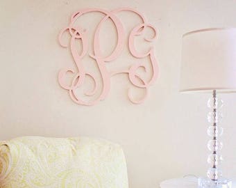 Blush Pink Monogram, Vine Script Monogram, Wooden Monogram, Wedding Monogram, Wall Hanging, Home Decor, Bedroom Wall Art