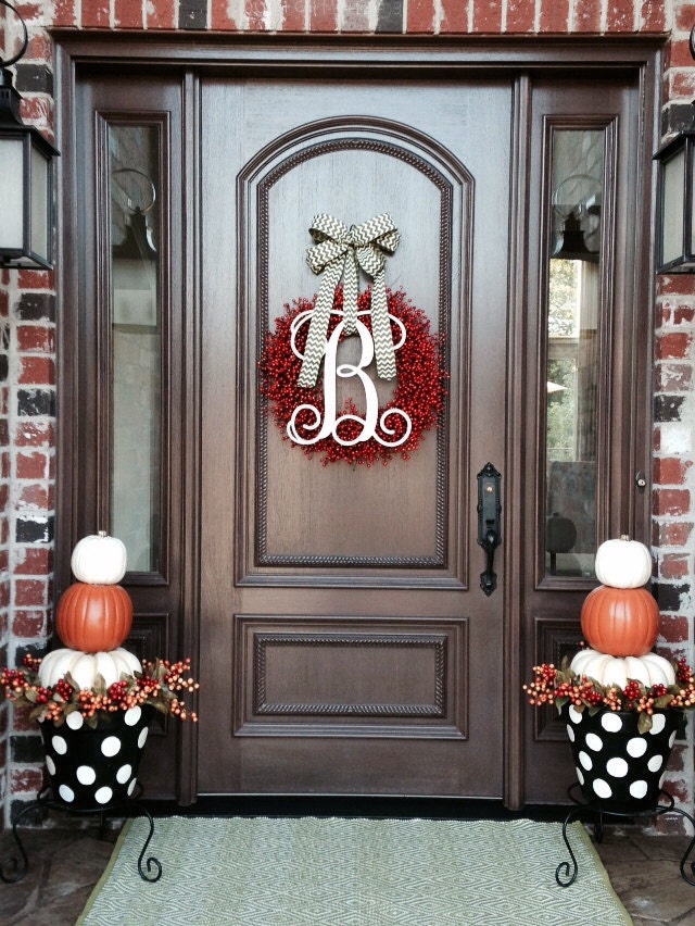 Initial Door Hanger - Wooden Letters Door Wreath - Door Sign - Monogr…