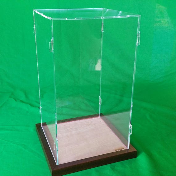 15l X 15w X 34h Table Top Acrylic Display Case With Walnut Wooden Frame  Base Organizer Cabinet Storage 