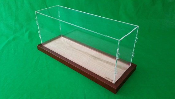 19"L x 6"W x 8"H Clear Acrylic Plexiglass Table Top Display Case Box Walnut Wood frame base Model Ships and Ocean Liners Cabinet Organizer