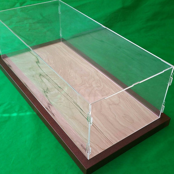 Vitrine de table en acrylique avec support de base en bois de noyer, 25 "L x 8,5" l x 10 "H