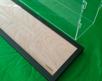 26"L x 14"W x 14"H display case with 3/16" thick acrylic black wood frame base