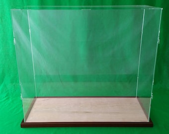 30"L x 10"W x 24"H display case with 3/16" thick acrylic brown wood frame base