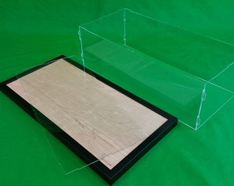 22"L x 6"W x 8"H display case with 1/8" thick acrylic black wood frame base