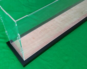 47"L x 6"W x 12"H display case showcase with 3/16" thick acrylic black wood frame base