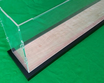 26"L x 5"W x 6"H display case with 3/16" thick acrylic black wood frame base