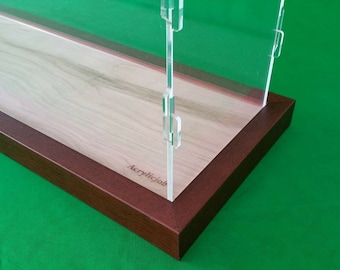 24"L x 24"W x 12"H display case with 3/16" thick acrylic, brown wood frame base