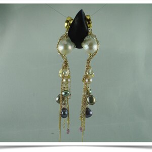 LA TRAVIATA...Custom made to order...designer Pearl earring, long Pearl dangle, earring cluster, shoulder duster,giant Pearl,wedding jewelry image 3
