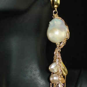 LA TRAVIATA...Custom made to order...designer Pearl earring, long Pearl dangle, earring cluster, shoulder duster,giant Pearl,wedding jewelry image 2