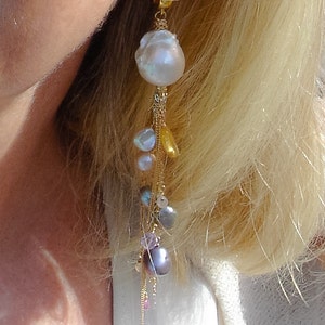 LA TRAVIATA...Custom made to order...designer Pearl earring, long Pearl dangle, earring cluster, shoulder duster,giant Pearl,wedding jewelry image 4