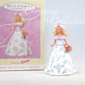 1995 Hallmark Springtime Barbie Keepsake Ornament 1st in Series Easter Bonnet Basket 1 Dress Spring image 1