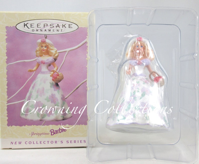 1995 Hallmark Springtime Barbie Keepsake Ornament 1st in Series Easter Bonnet Basket 1 Dress Spring image 4