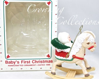1988 Hallmark Baby's First Christmas Ornament Keepsake Rocking Horse Vintage RARE HTF Felt Ken Crow Boy or Girl 1st #1