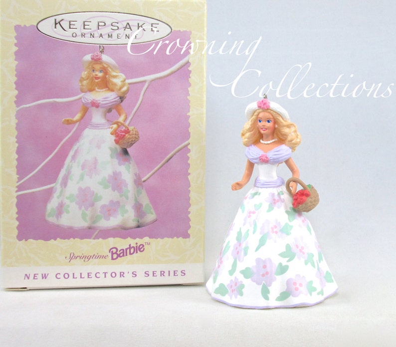 1995 Hallmark Springtime Barbie Keepsake Ornament 1st in Series Easter Bonnet Basket 1 Dress Spring image 1