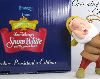 Grolier Sneezy President's Edition Ornament Disney Snow White and the Seven Dwarfs 7 Scholastic Vintage Poinsettia Christmas