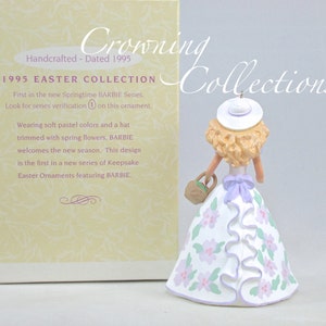 1995 Hallmark Springtime Barbie Keepsake Ornament 1st in Series Easter Bonnet Basket 1 Dress Spring image 2