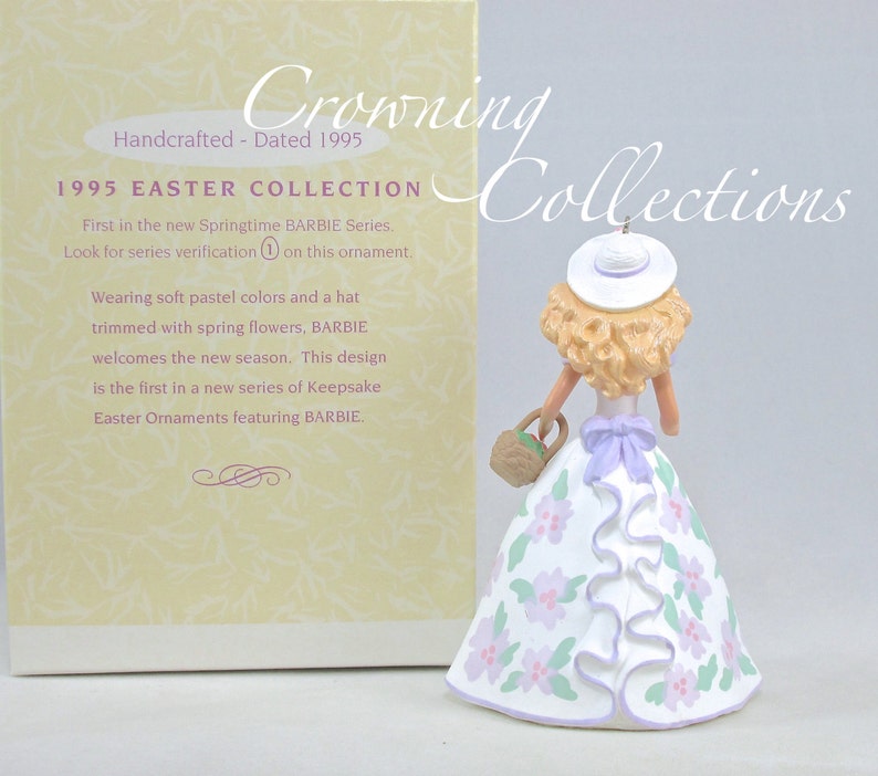 1995 Hallmark Springtime Barbie Keepsake Ornament 1st in Series Easter Bonnet Basket 1 Dress Spring image 2