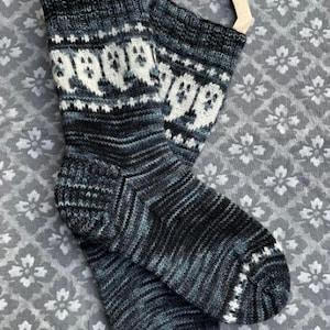 Top down Halloween knitted Ghost Socks pattern.