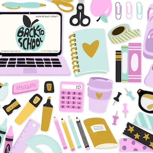 Clipart de volta às aulas. Arte de clipe escolar. Suprimentos de escritório desenhados à mão, estudante, professor clipart. Artigos de papelaria, mochila, laptop, notebook, Washi.