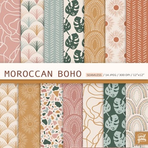 Boho Digital Paper.  Seamless Boho Patterns. Scandinavian Scrapbook Paper. Doodle Boho Backgrounds. Terrazzo Commercial Use Boho Patterns.