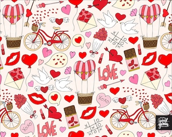 Doodle Valentine's Day Seamless Repeat Pattern. Hand-drawn Love, Hearts, XoXo for Fabric Printing, Sublimation JPEG. Commercial Use