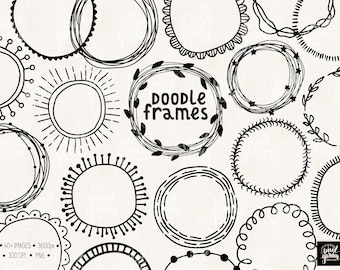 Doodle Frames Clipart. Hand Drawn Frames Clipart. Photo Borders, Frames, Tags. Black Scrapbooking Frames Clip Art. Floral Circle Frames.